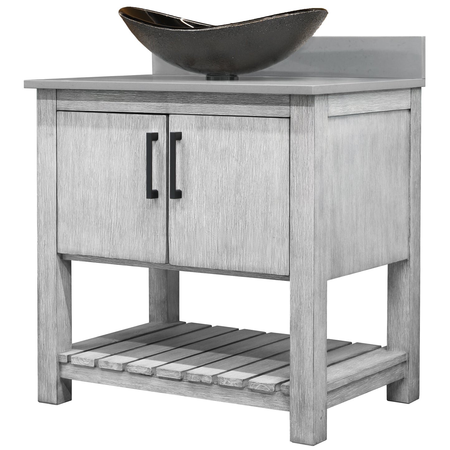 30-inch Bath Vanity with Storm Grey Quartz Counter and Sink - NOBV-30SG-280-0088031