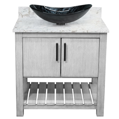 30-inch Bath Vanity with Café Mocha Quartz Counter and Sink, NOBV-30SG-6001-0128031