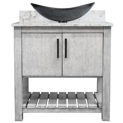 30-inch Bath Vanity with Café Mocha Quartz Counter and Sink, NOBV-30SG-6001-0128031