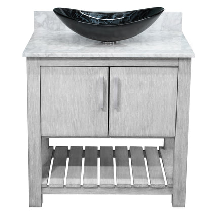 30-inch Bath Vanity with Carrara White Marble Counter and Sink, NOBV-30SG-CAR-G012-8031