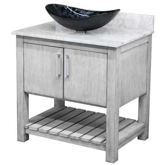30-inch Bath Vanity with Carrara White Marble Counter and Sink, NOBV-30SG-CAR-G012-8031