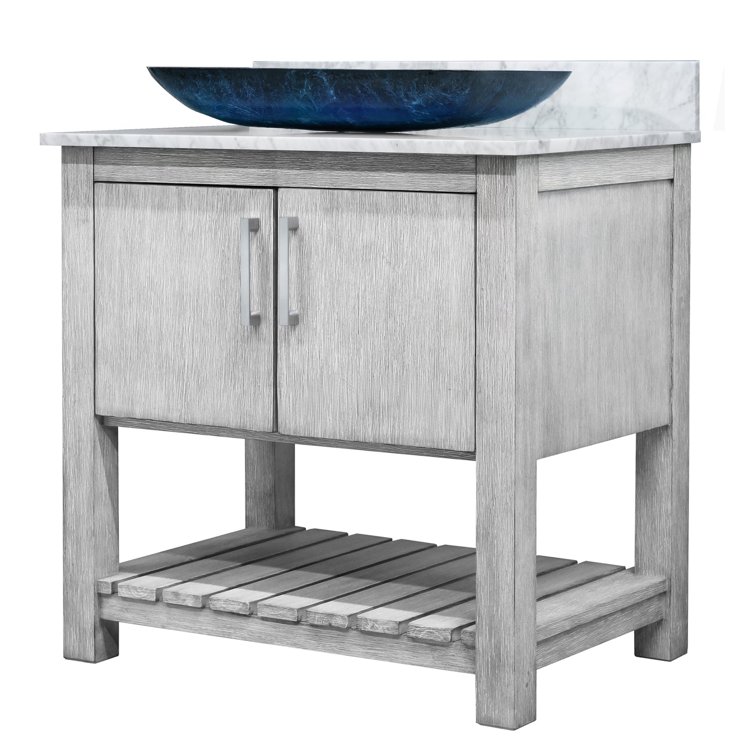 30-inch Bath Vanity with Carrara White Marble Counter and Sink, NOBV-30SG-CAR-19034