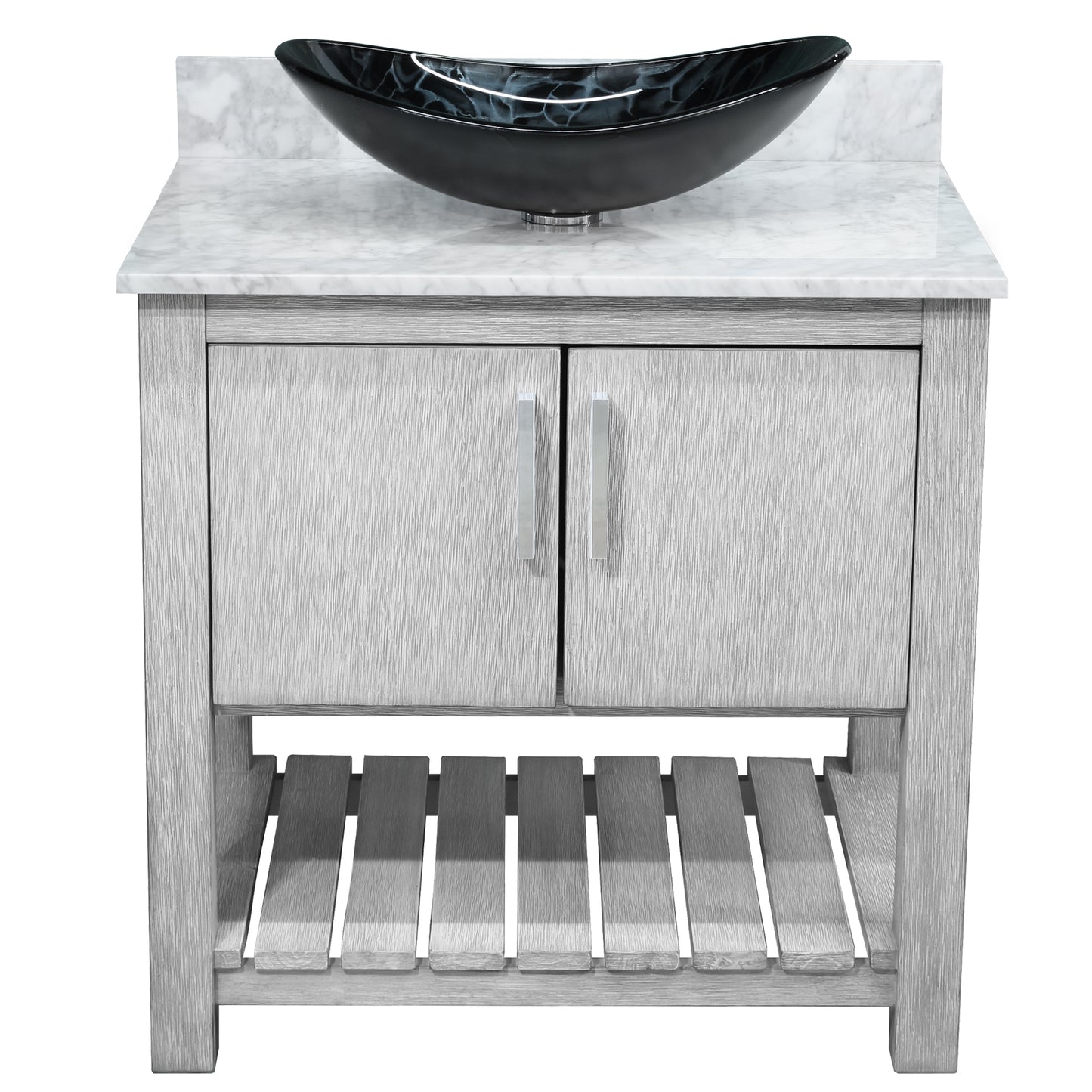 30-inch Bath Vanity with Carrara White Marble Counter and Sink, NOBV-30SG-CAR-G012-8031