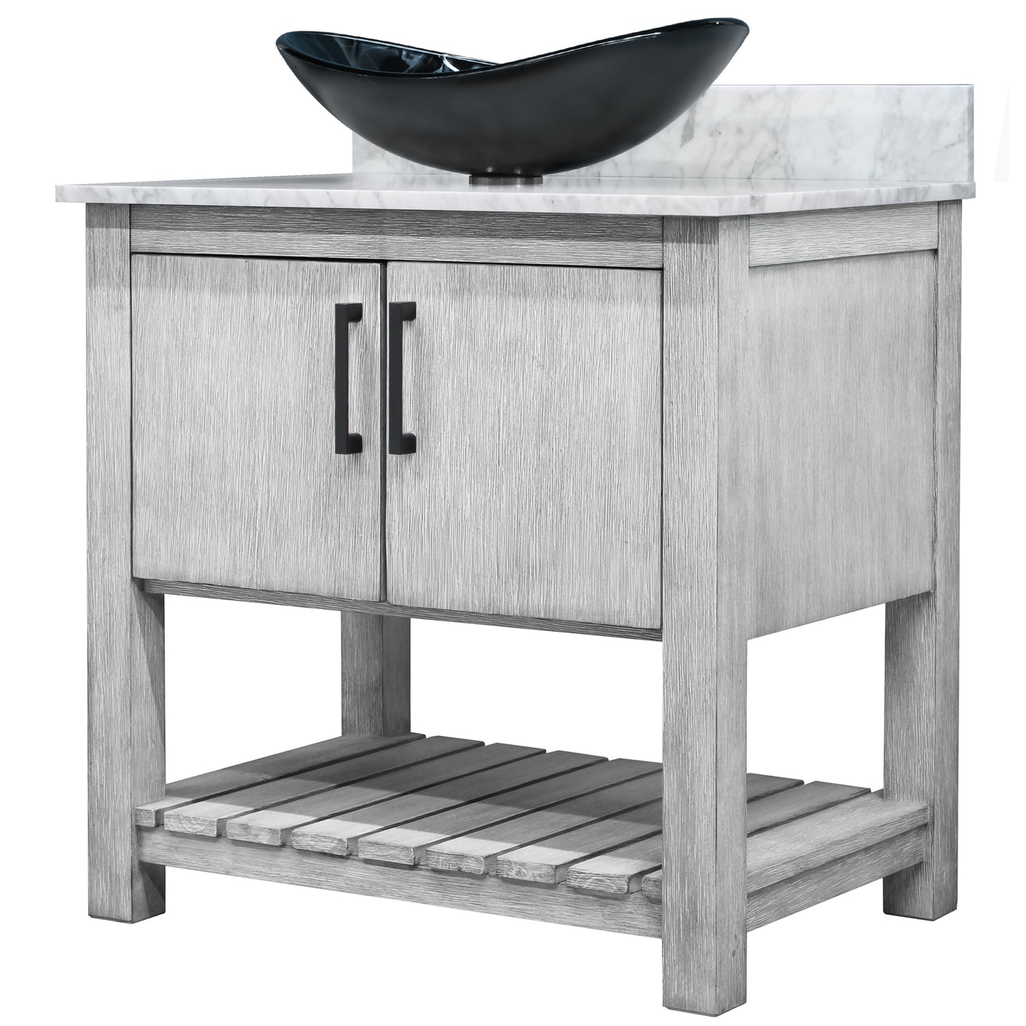 30-inch Bath Vanity with Carrara White Marble Counter and Sink, NOBV-30SG-CAR-G012-8031