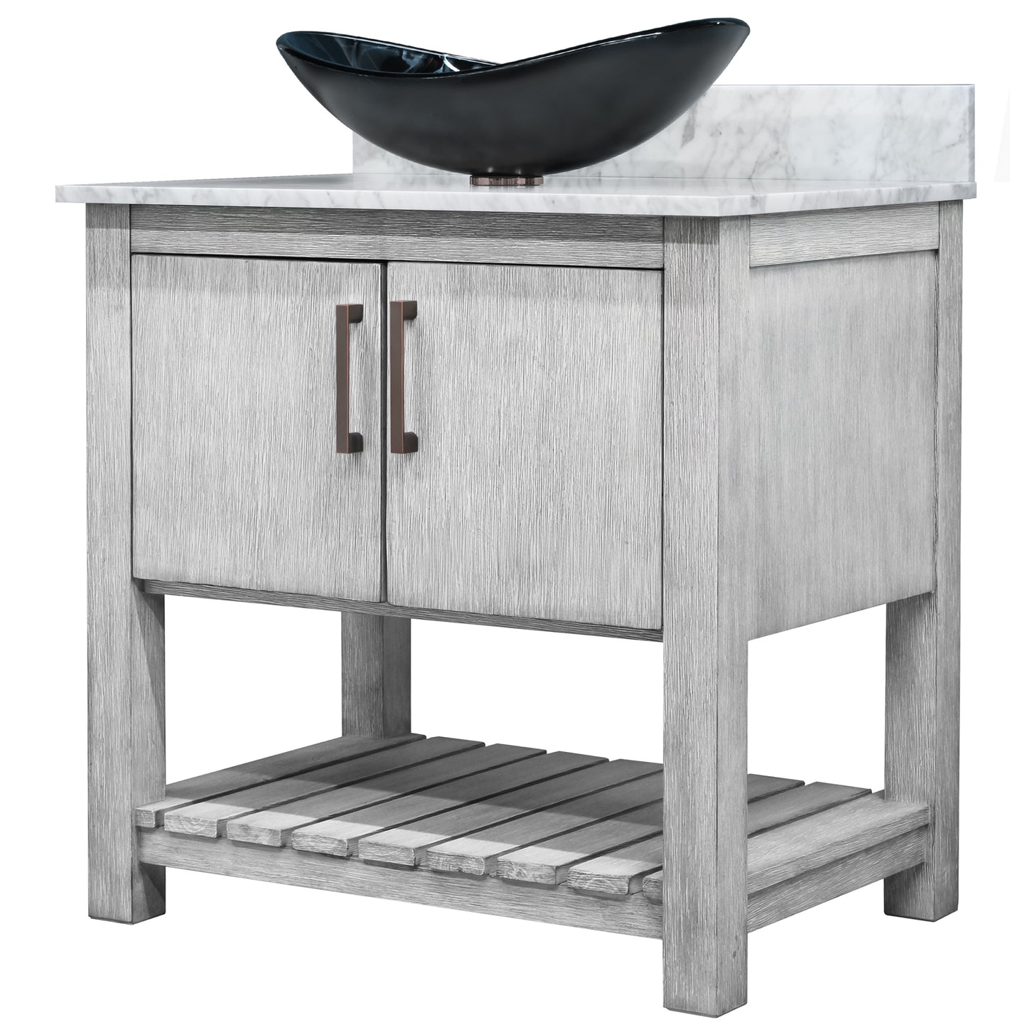 30-inch Bath Vanity with Carrara White Marble Counter and Sink, NOBV-30SG-CAR-G012-8031