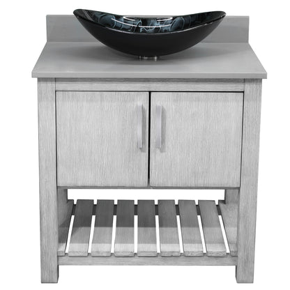 30-inch Bath Vanity with Storm Grey Quartz Counter and Sink - NOBV-30SG-280-G012-8031