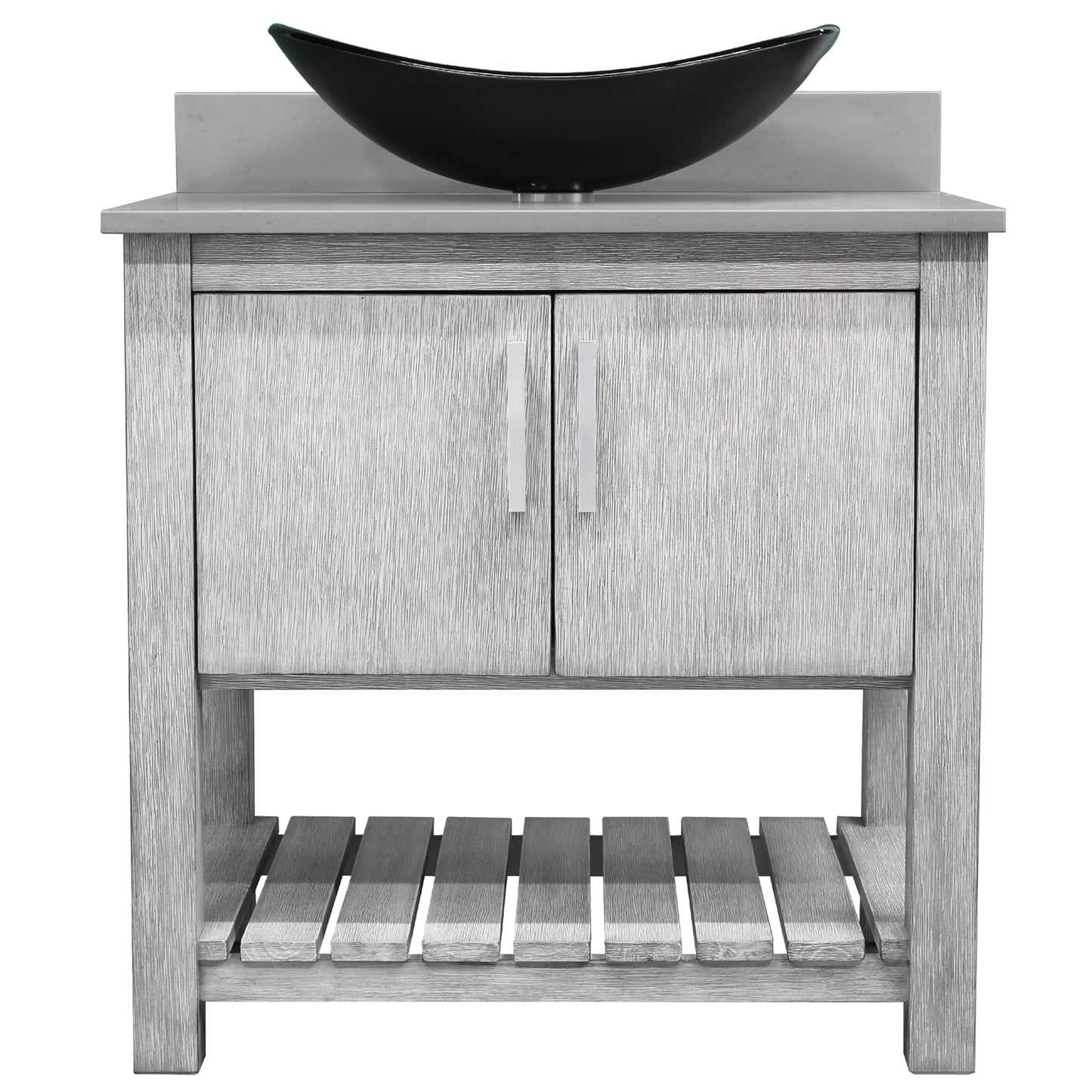 30-inch Bath Vanity with Storm Grey Quartz Counter and Sink - NOBV-30SG-280-G012-8031