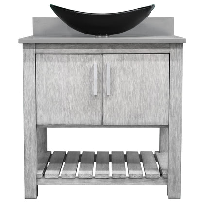 30-inch Bath Vanity with Storm Grey Quartz Counter and Sink - NOBV-30SG-280-G012-8031