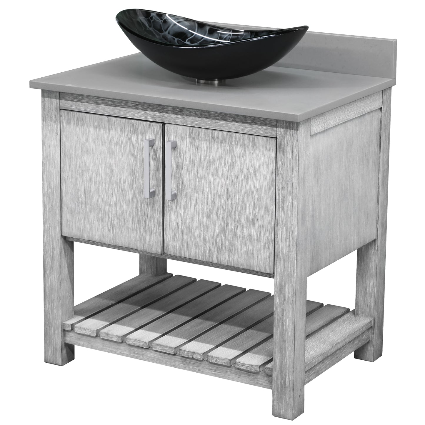 30-inch Bath Vanity with Storm Grey Quartz Counter and Sink - NOBV-30SG-280-G012-8031