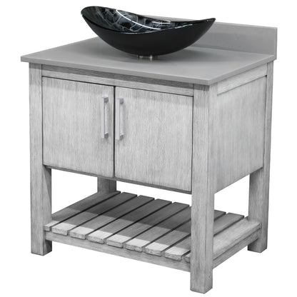 30-inch Bath Vanity with Storm Grey Quartz Counter and Sink - NOBV-30SG-280-G012-8031