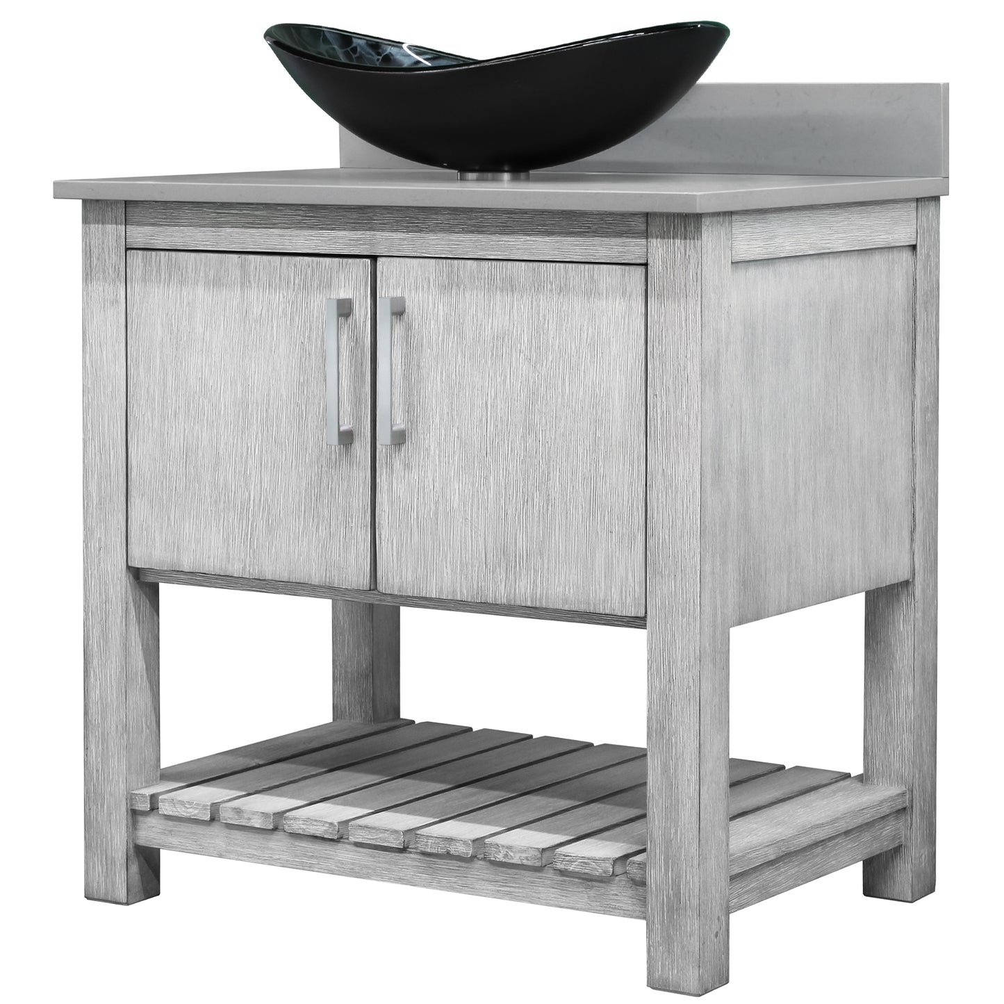 30-inch Bath Vanity with Storm Grey Quartz Counter and Sink - NOBV-30SG-280-G012-8031