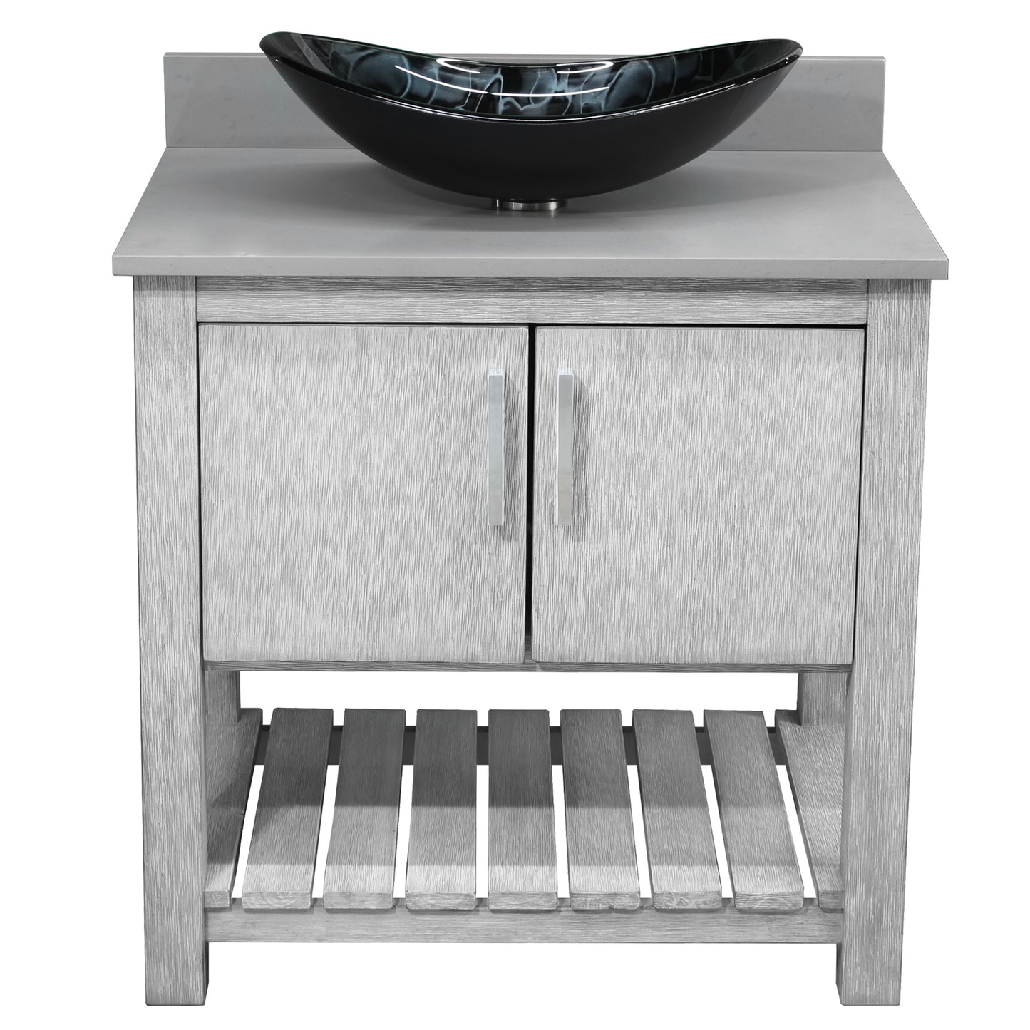 30-inch Bath Vanity with Storm Grey Quartz Counter and Sink - NOBV-30SG-280-G012-8031