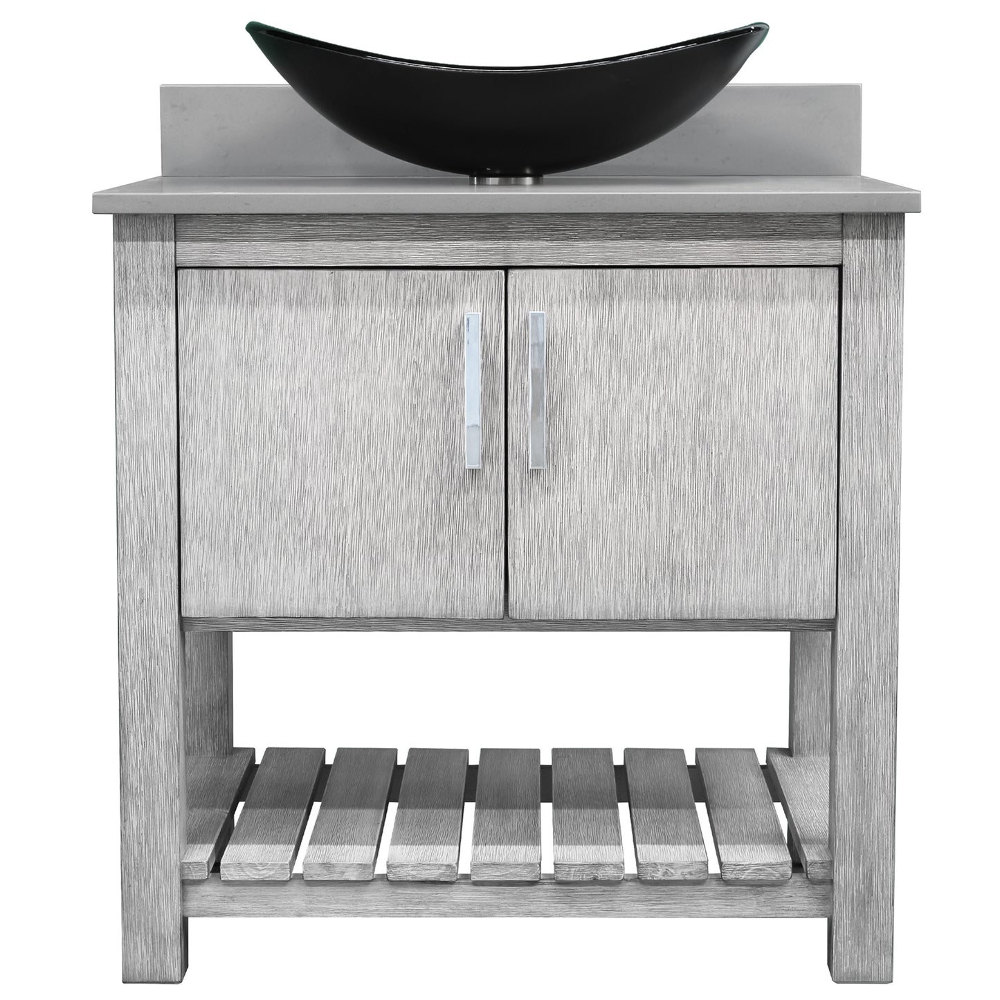 30-inch Bath Vanity with Storm Grey Quartz Counter and Sink - NOBV-30SG-280-G012-8031