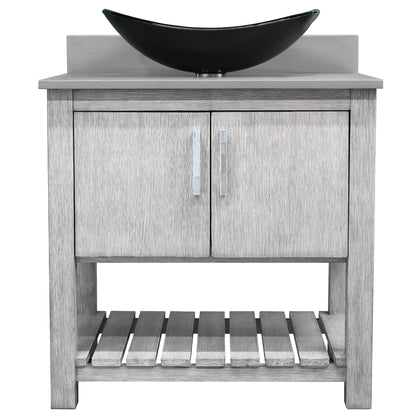30-inch Bath Vanity with Storm Grey Quartz Counter and Sink - NOBV-30SG-280-G012-8031