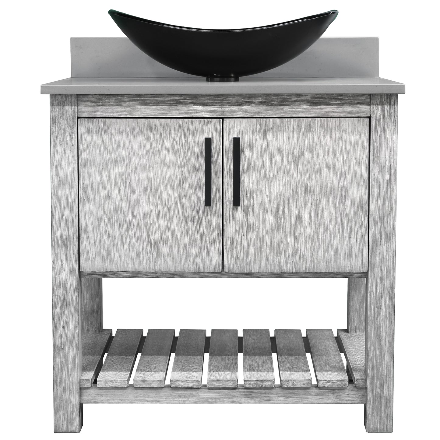 30-inch Bath Vanity with Storm Grey Quartz Counter and Sink - NOBV-30SG-280-G012-8031
