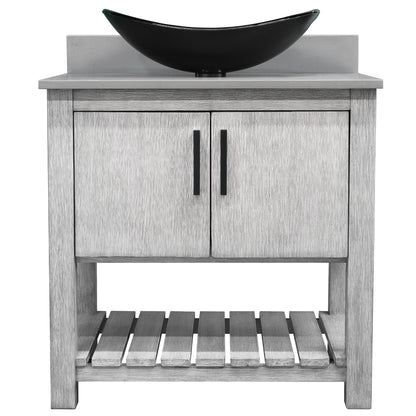 30-inch Bath Vanity with Storm Grey Quartz Counter and Sink - NOBV-30SG-280-G012-8031