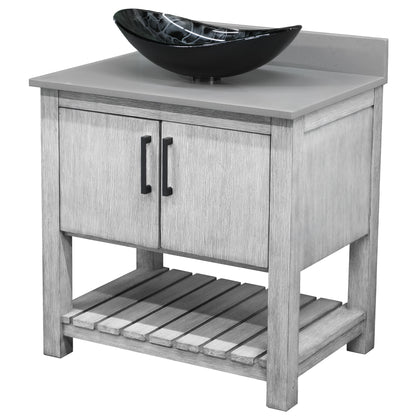 30-inch Bath Vanity with Storm Grey Quartz Counter and Sink - NOBV-30SG-280-G012-8031
