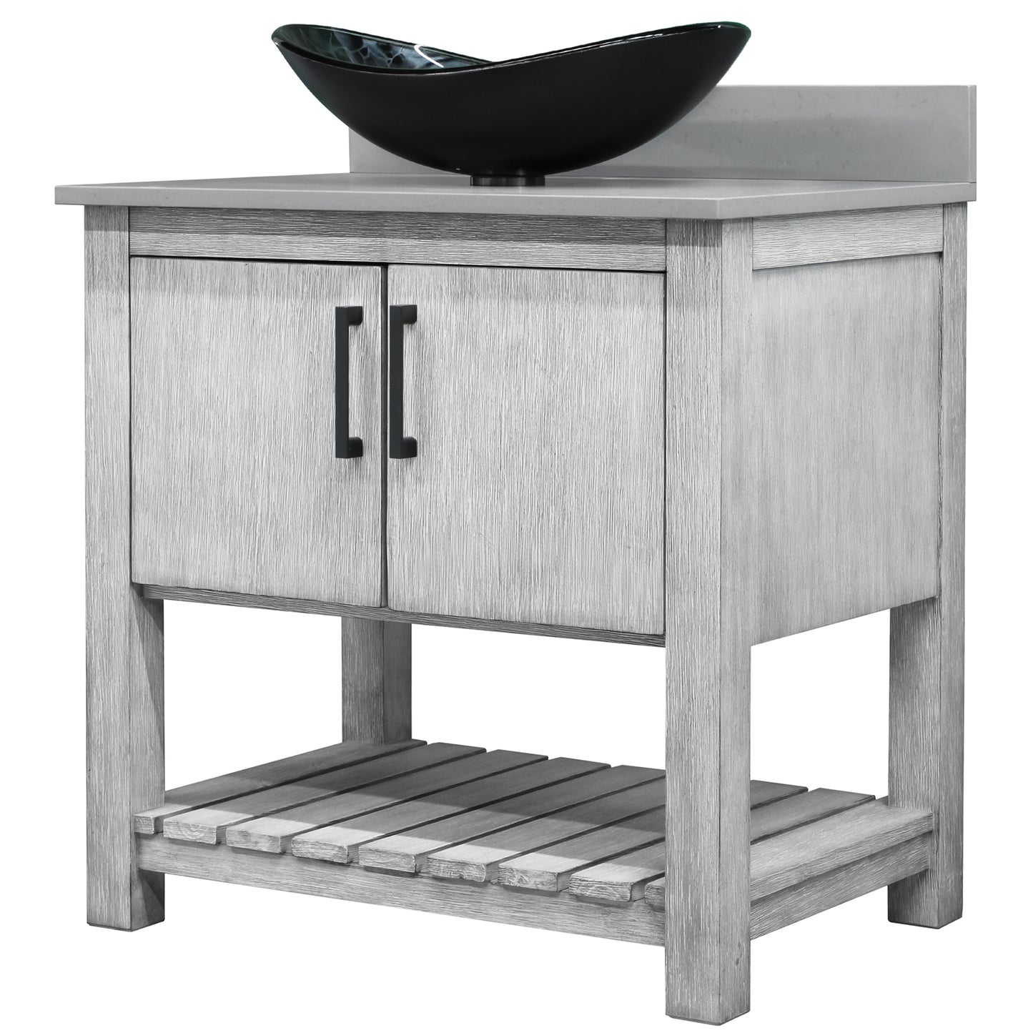 30-inch Bath Vanity with Storm Grey Quartz Counter and Sink - NOBV-30SG-280-G012-8031