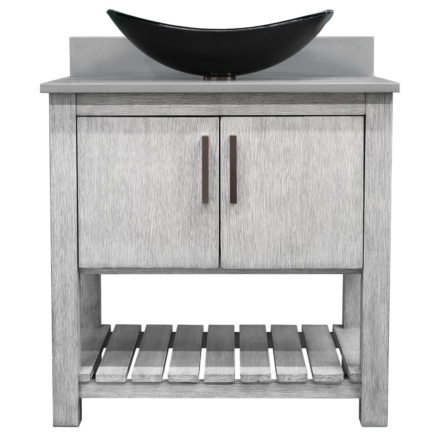 30-inch Bath Vanity with Storm Grey Quartz Counter and Sink - NOBV-30SG-280-G012-8031