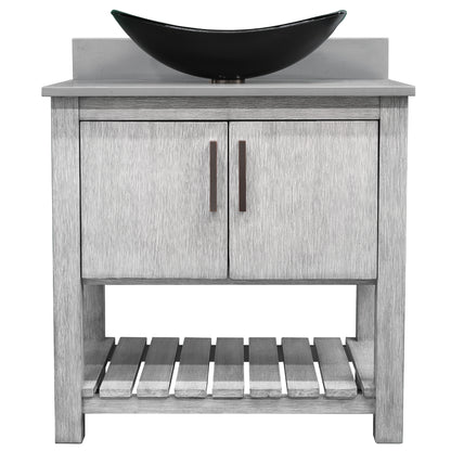 30-inch Bath Vanity with Storm Grey Quartz Counter and Sink - NOBV-30SG-280-G012-8031