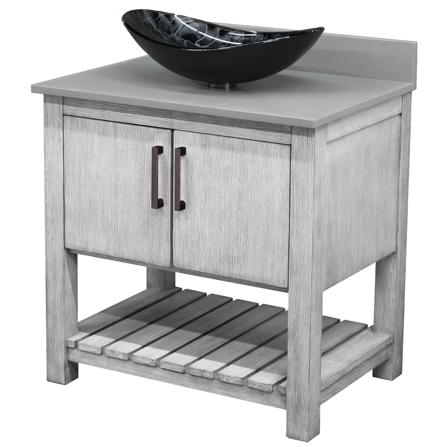 30-inch Bath Vanity with Storm Grey Quartz Counter and Sink - NOBV-30SG-280-G012-8031
