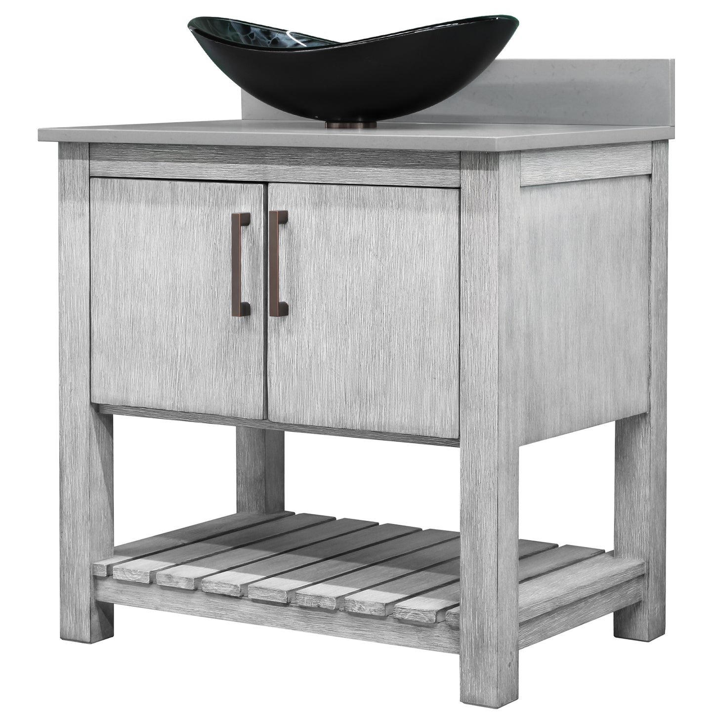 30-inch Bath Vanity with Storm Grey Quartz Counter and Sink - NOBV-30SG-280-G012-8031