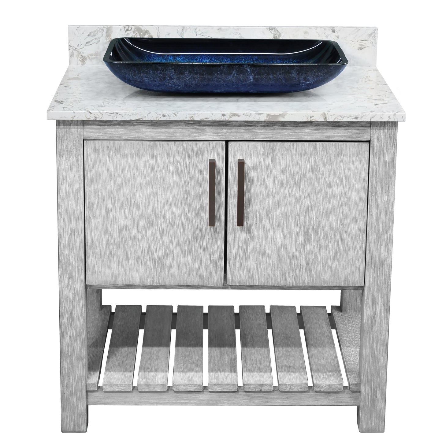 30-inch Bath Vanity with Café Mocha Quartz Counter and Sink, NOBV-30SG-6001-19034