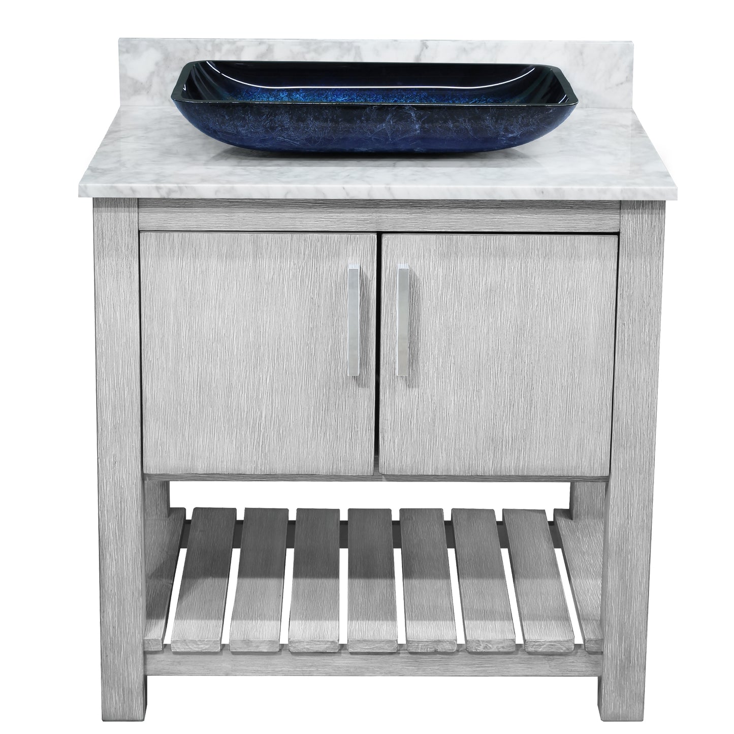 30-inch Bath Vanity with Carrara White Marble Counter and Sink, NOBV-30SG-CAR-19034