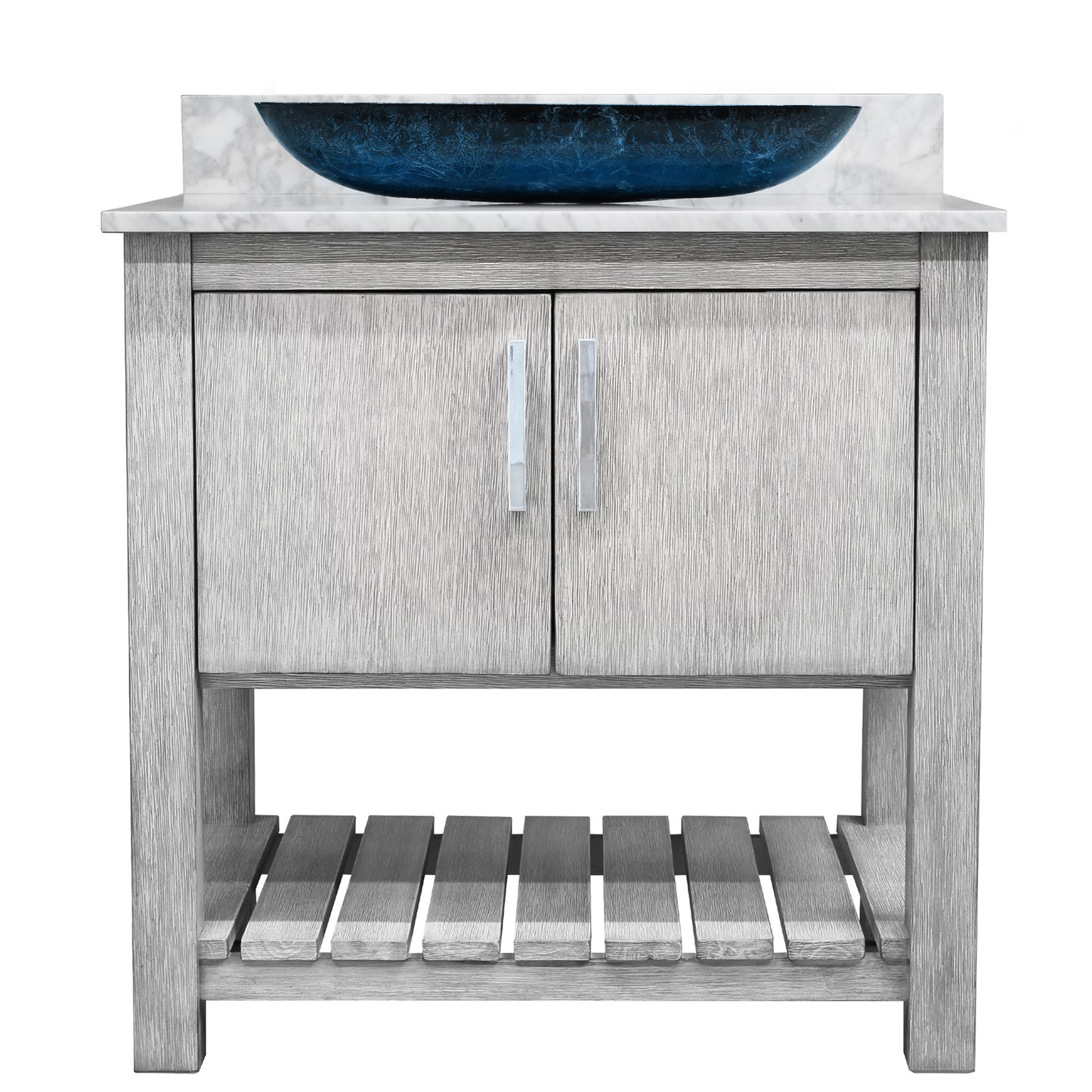 30-inch Bath Vanity with Carrara White Marble Counter and Sink, NOBV-30SG-CAR-19034