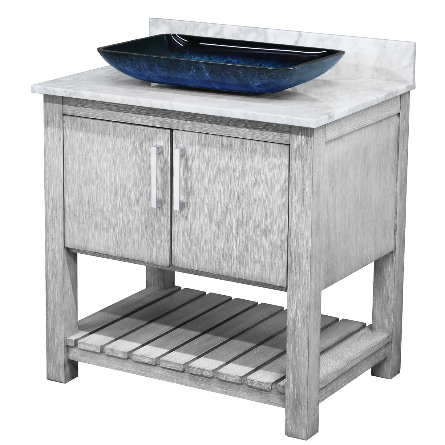 30-inch Bath Vanity with Carrara White Marble Counter and Sink, NOBV-30SG-CAR-19034