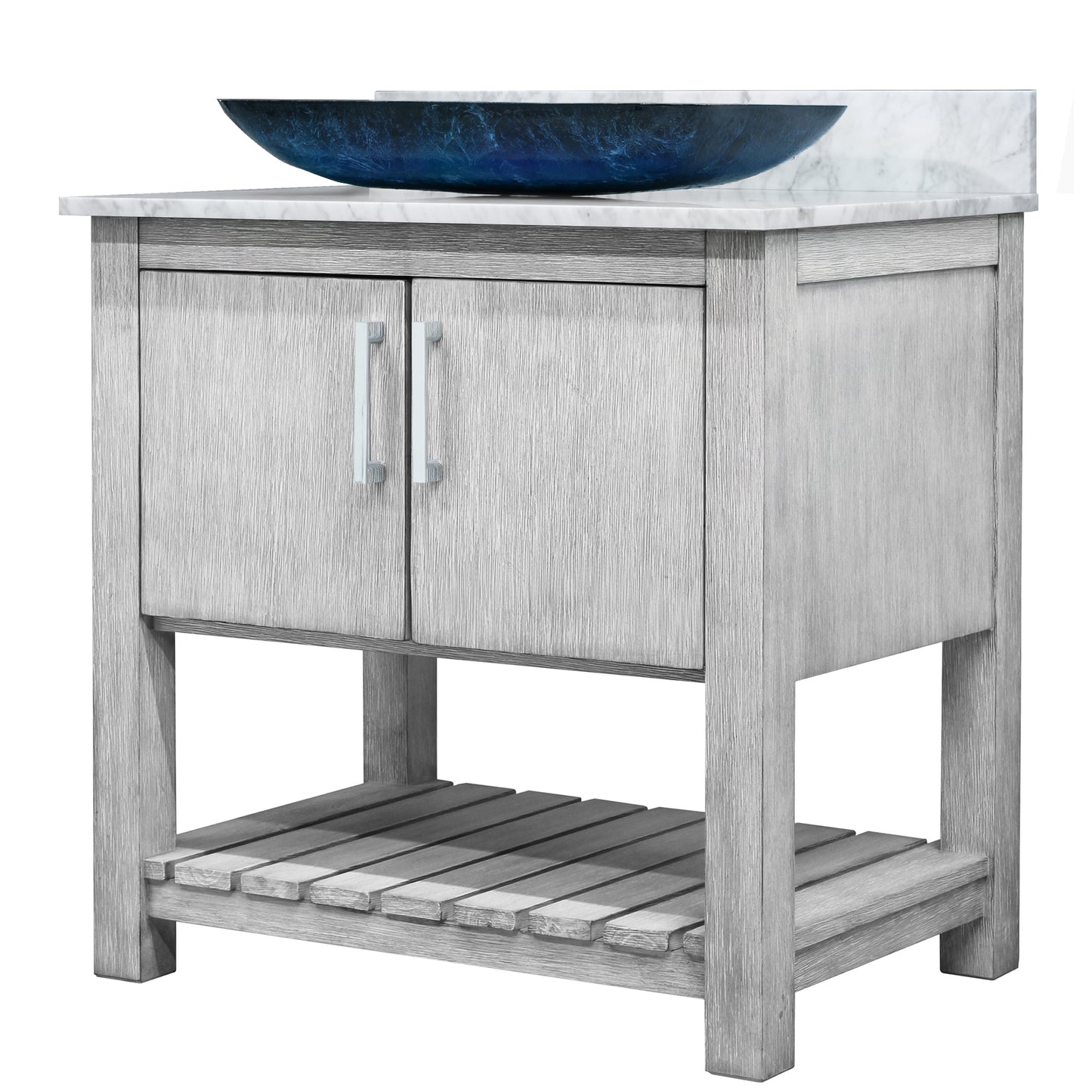 30-inch Bath Vanity with Carrara White Marble Counter and Sink, NOBV-30SG-CAR-19034
