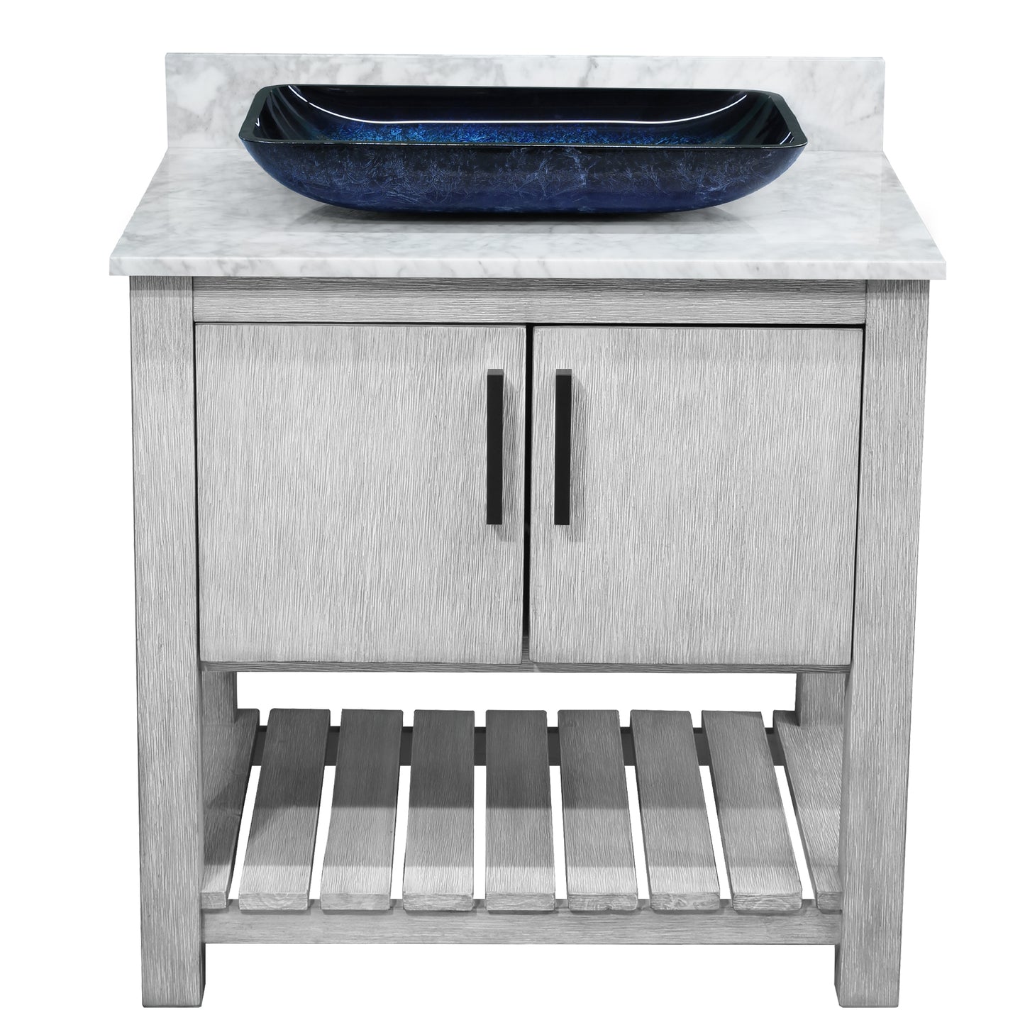 30-inch Bath Vanity with Carrara White Marble Counter and Sink, NOBV-30SG-CAR-19034