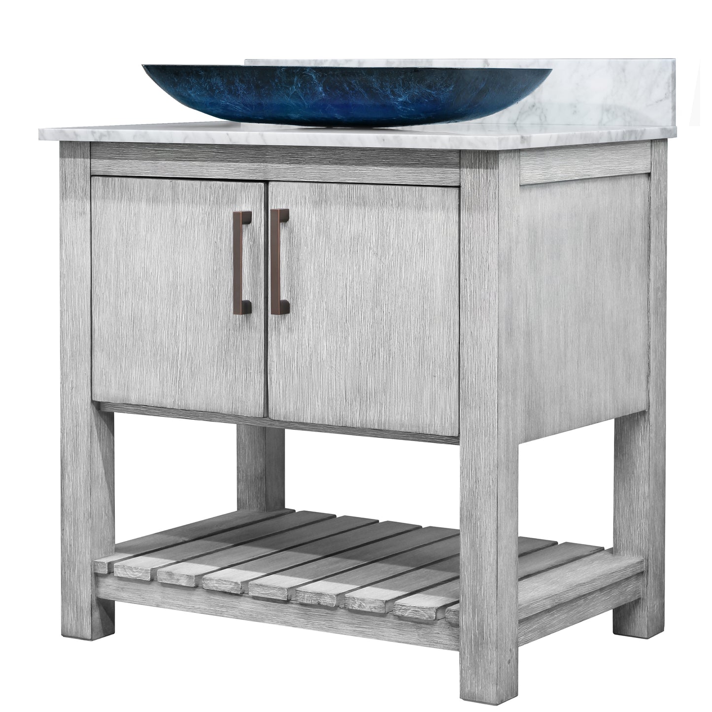 30-inch Bath Vanity with Carrara White Marble Counter and Sink, NOBV-30SG-CAR-19034