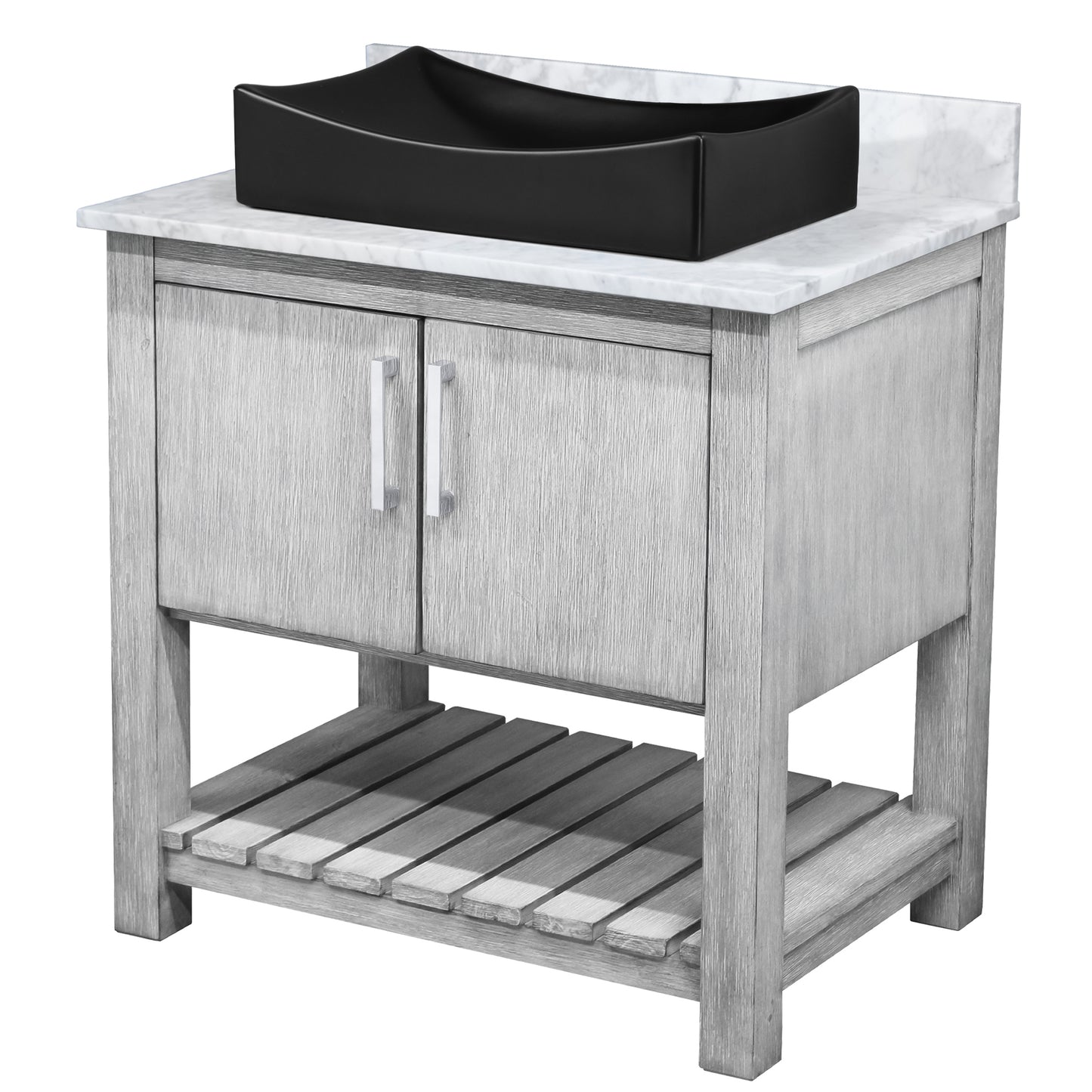 30-inch Bath Vanity with Carrara White Marble Counter and Sink - NOBV-30SG-CAR-1141MB