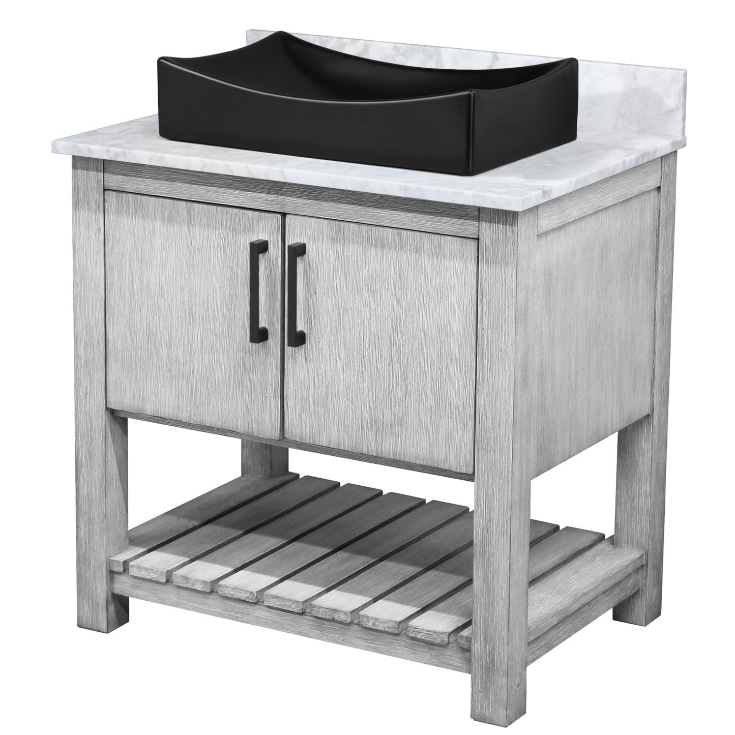 30-inch Bath Vanity with Carrara White Marble Counter and Sink - NOBV-30SG-CAR-1141MB