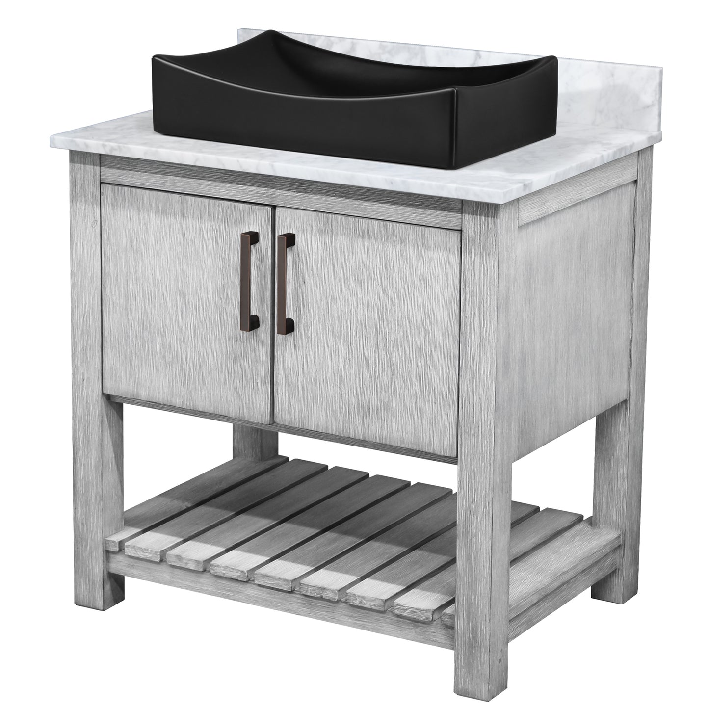 30-inch Bath Vanity with Carrara White Marble Counter and Sink - NOBV-30SG-CAR-1141MB