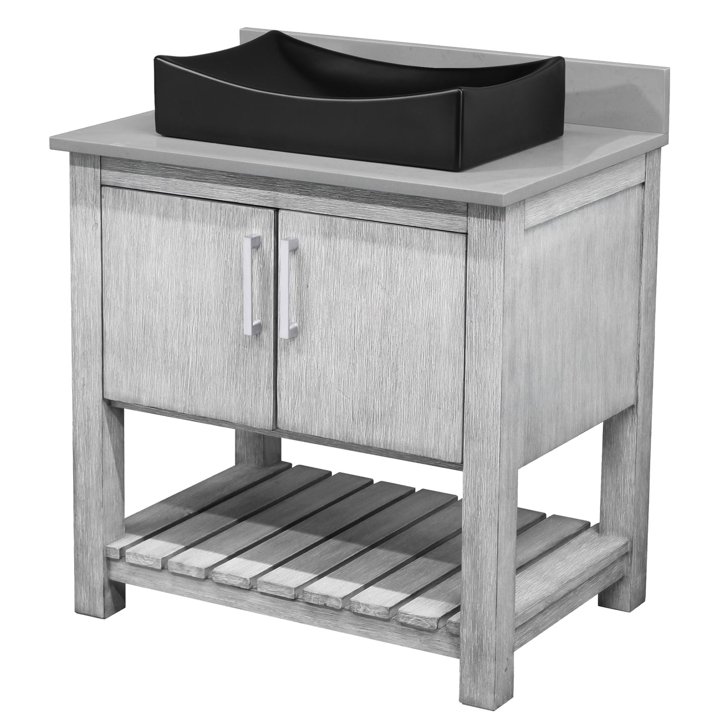 30-inch Bath Vanity with Storm Grey Quartz Counter and Sink - NOBV-30SG-280-01141MB