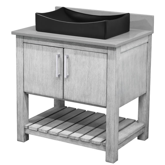 30-inch Bath Vanity with Storm Grey Quartz Counter and Sink - NOBV-30SG-280-01141MB