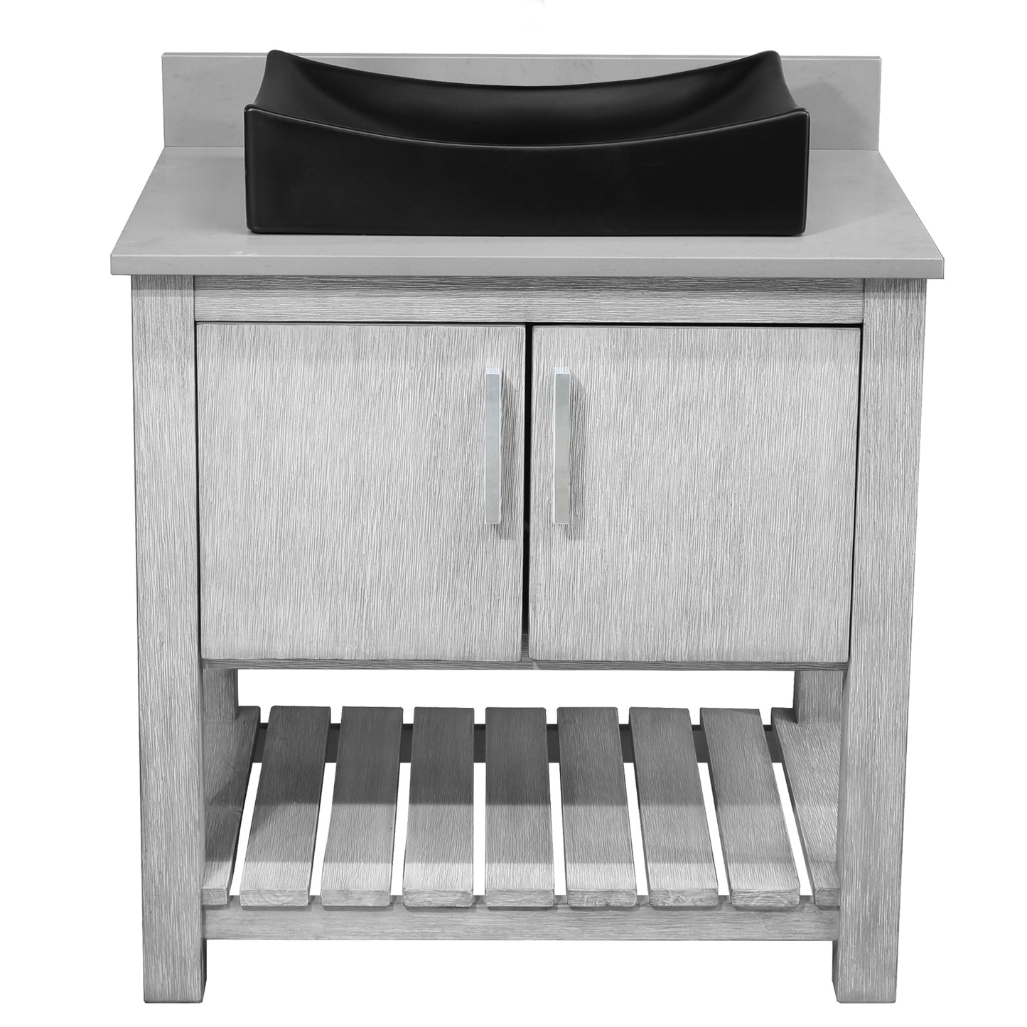 30-inch Bath Vanity with Storm Grey Quartz Counter and Sink - NOBV-30SG-280-01141MB