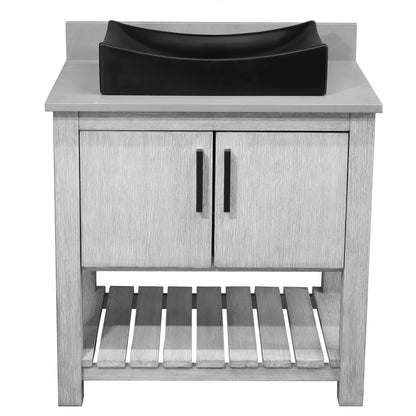 30-inch Bath Vanity with Storm Grey Quartz Counter and Sink - NOBV-30SG-280-01141MB
