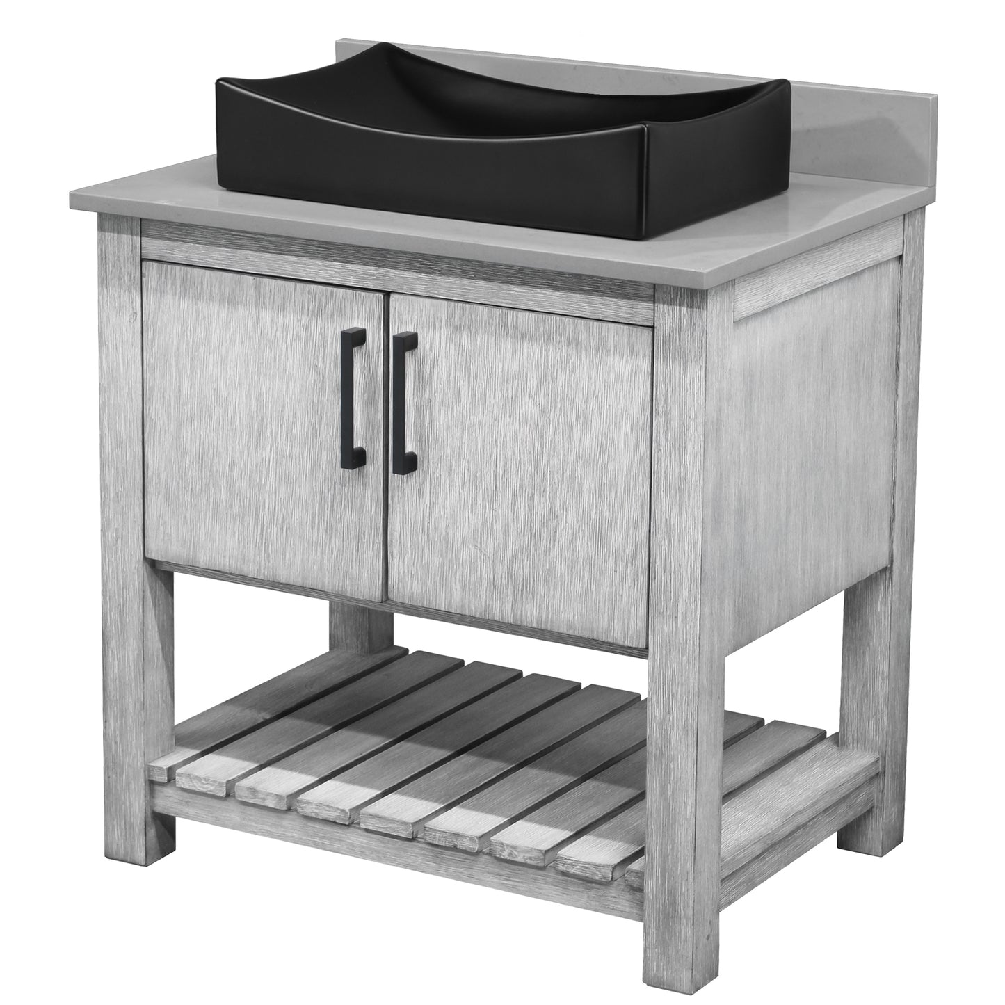 30-inch Bath Vanity with Storm Grey Quartz Counter and Sink - NOBV-30SG-280-01141MB