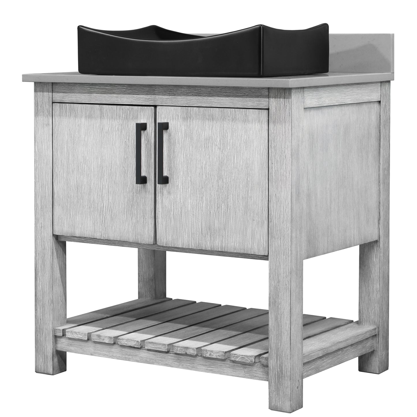30-inch Bath Vanity with Storm Grey Quartz Counter and Sink - NOBV-30SG-280-01141MB