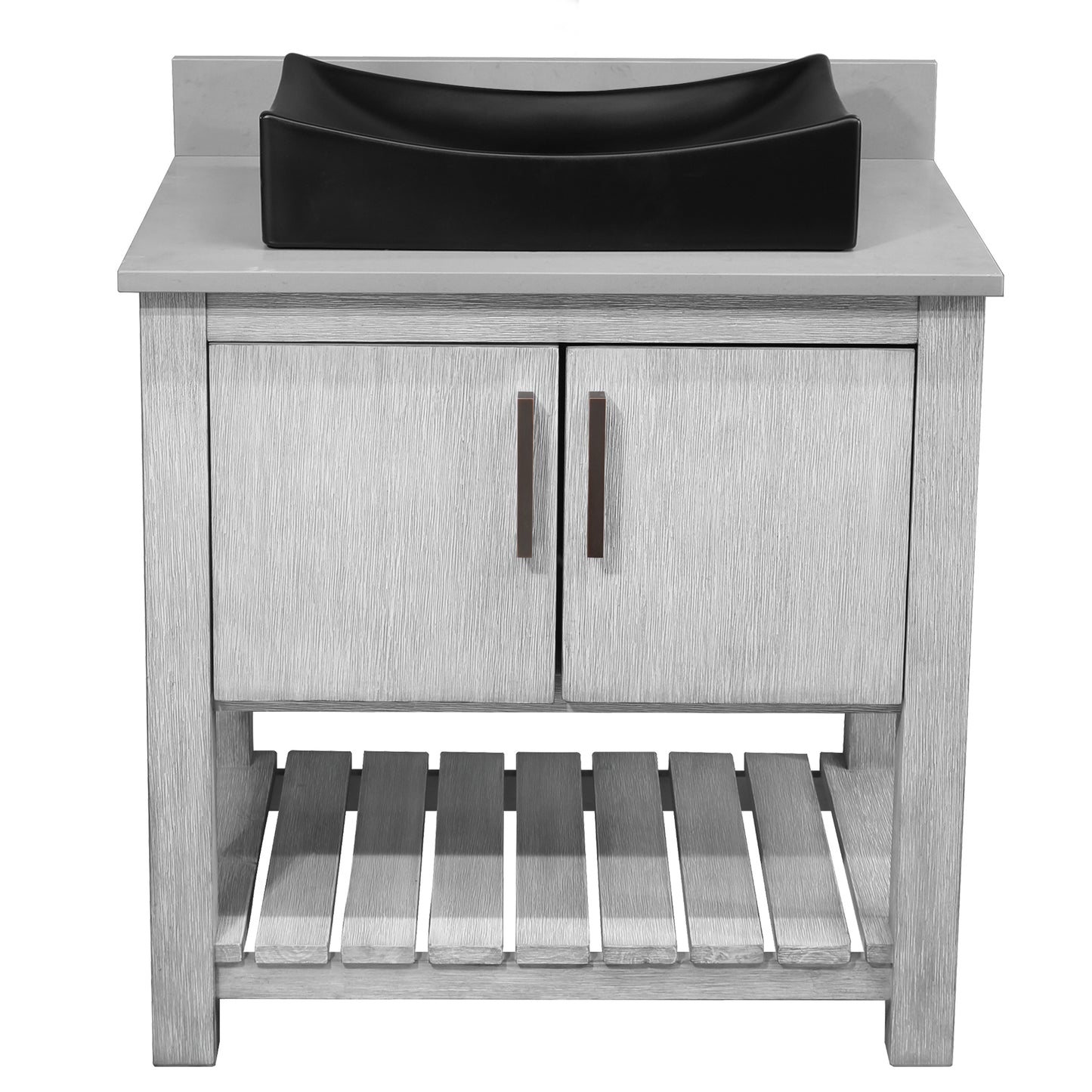 30-inch Bath Vanity with Storm Grey Quartz Counter and Sink - NOBV-30SG-280-01141MB