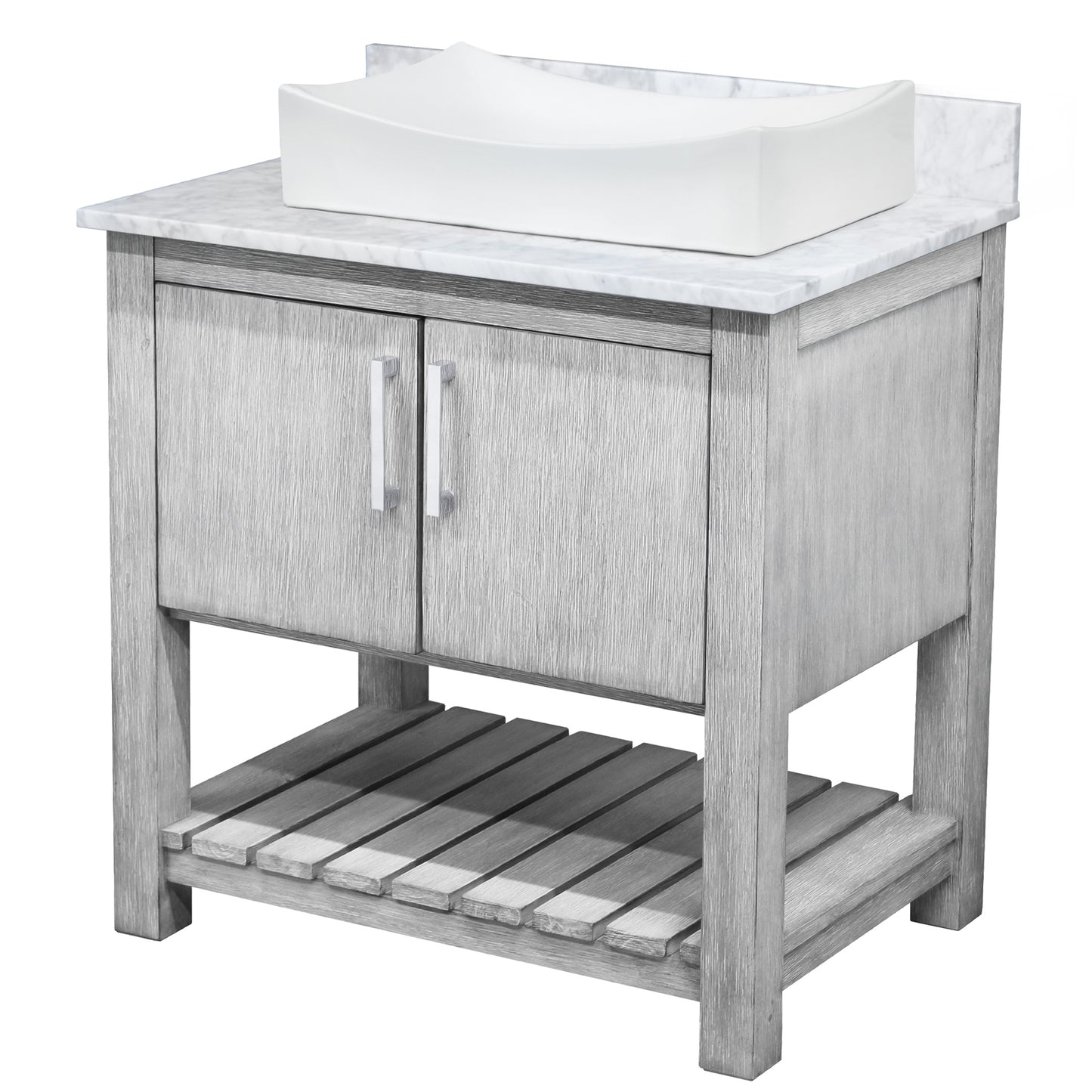 30-inch Bath Vanity with Carrara White Marble Counter and Sink - NOBV-30SG-CAR-01141
