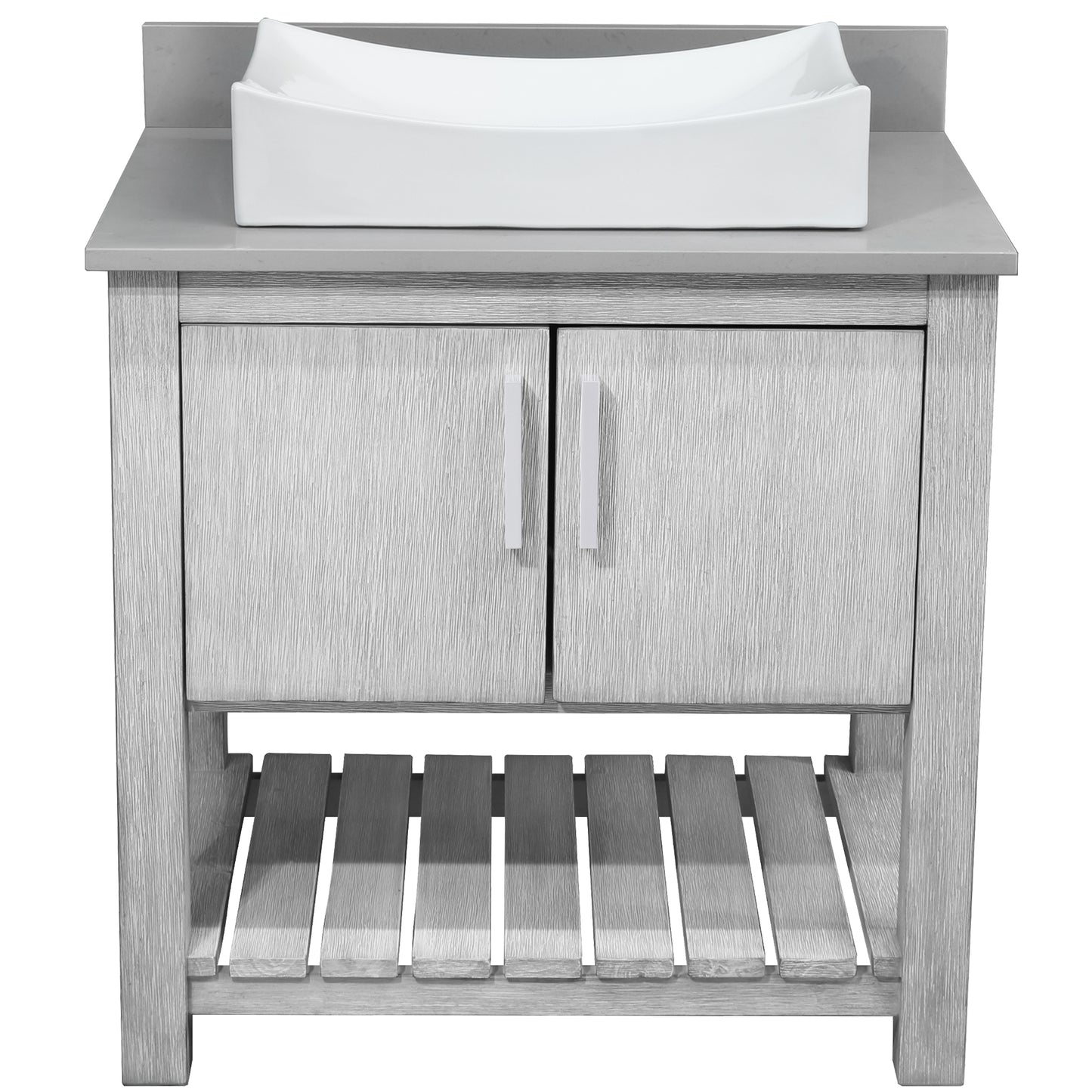 30-inch Bath Vanity with Storm Grey Quartz Counter and Sink - NOBV-30SG-280-01141