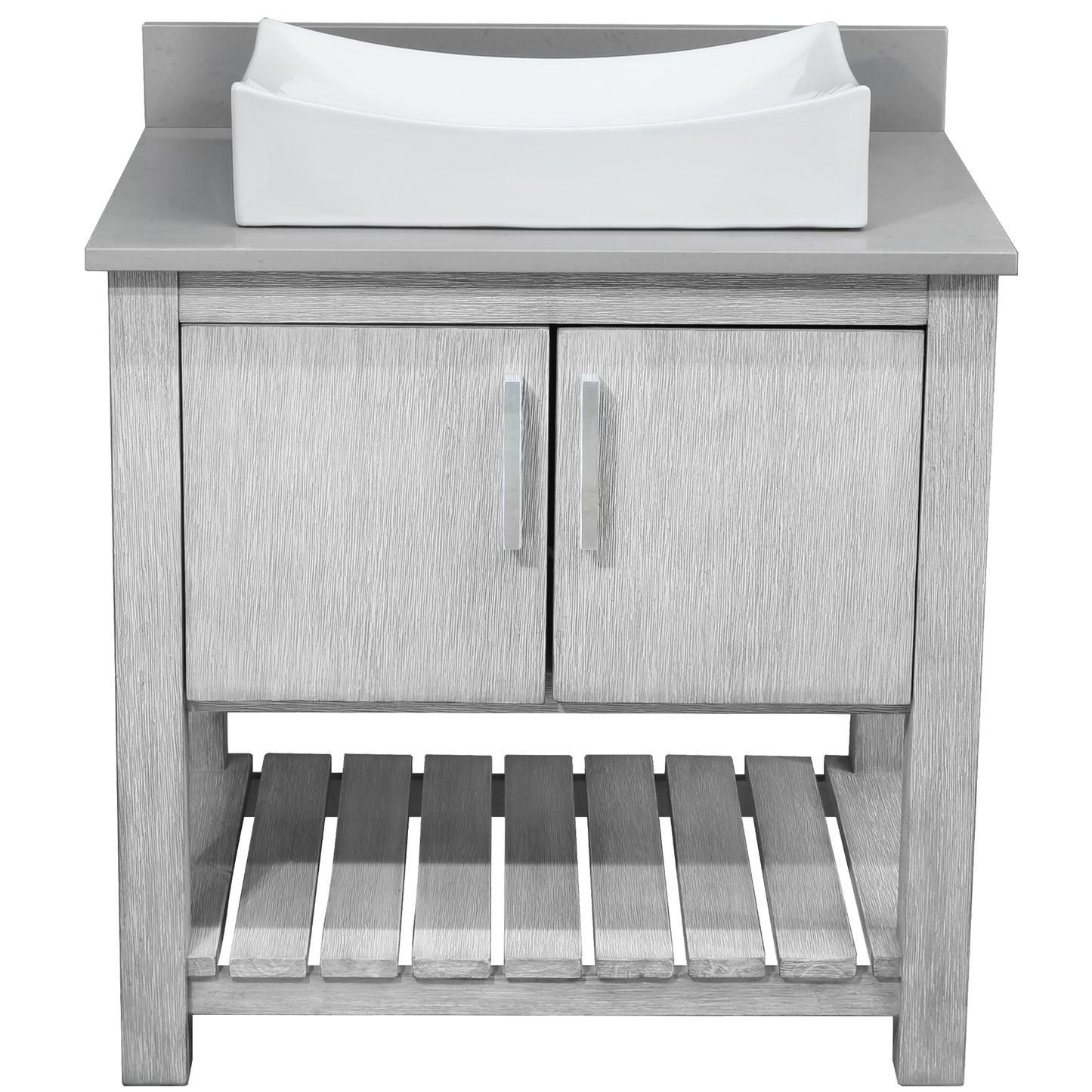 30-inch Bath Vanity with Storm Grey Quartz Counter and Sink - NOBV-30SG-280-01141