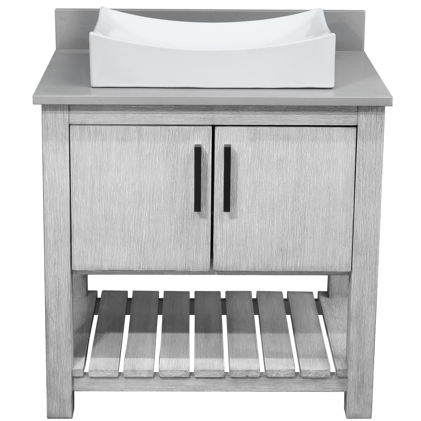 30-inch Bath Vanity with Storm Grey Quartz Counter and Sink - NOBV-30SG-280-01141
