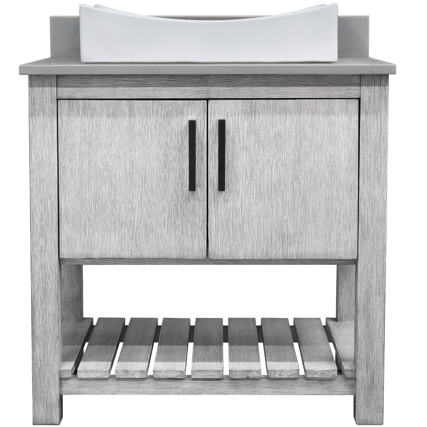 30-inch Bath Vanity with Storm Grey Quartz Counter and Sink - NOBV-30SG-280-01141