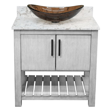 30-inch Bath Vanity with Café Mocha Quartz Counter and Sink - NOBV-30SG-6001-324T