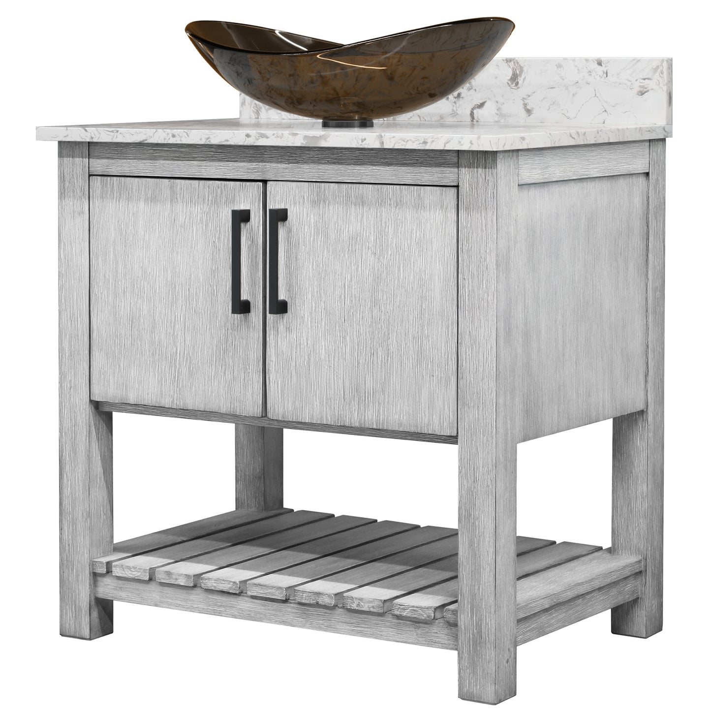 30-inch Bath Vanity with Café Mocha Quartz Counter and Sink - NOBV-30SG-6001-324T